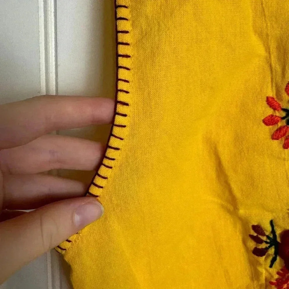 Yellow floral embroidered sleeveless top mandarin collar size XL F43 - Picture 5 of 6
